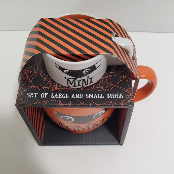 Halloween Mummy & Mini Mug Set Coffee Tea Cup Orange White Holiday Gift New - Picture 3 of 12
